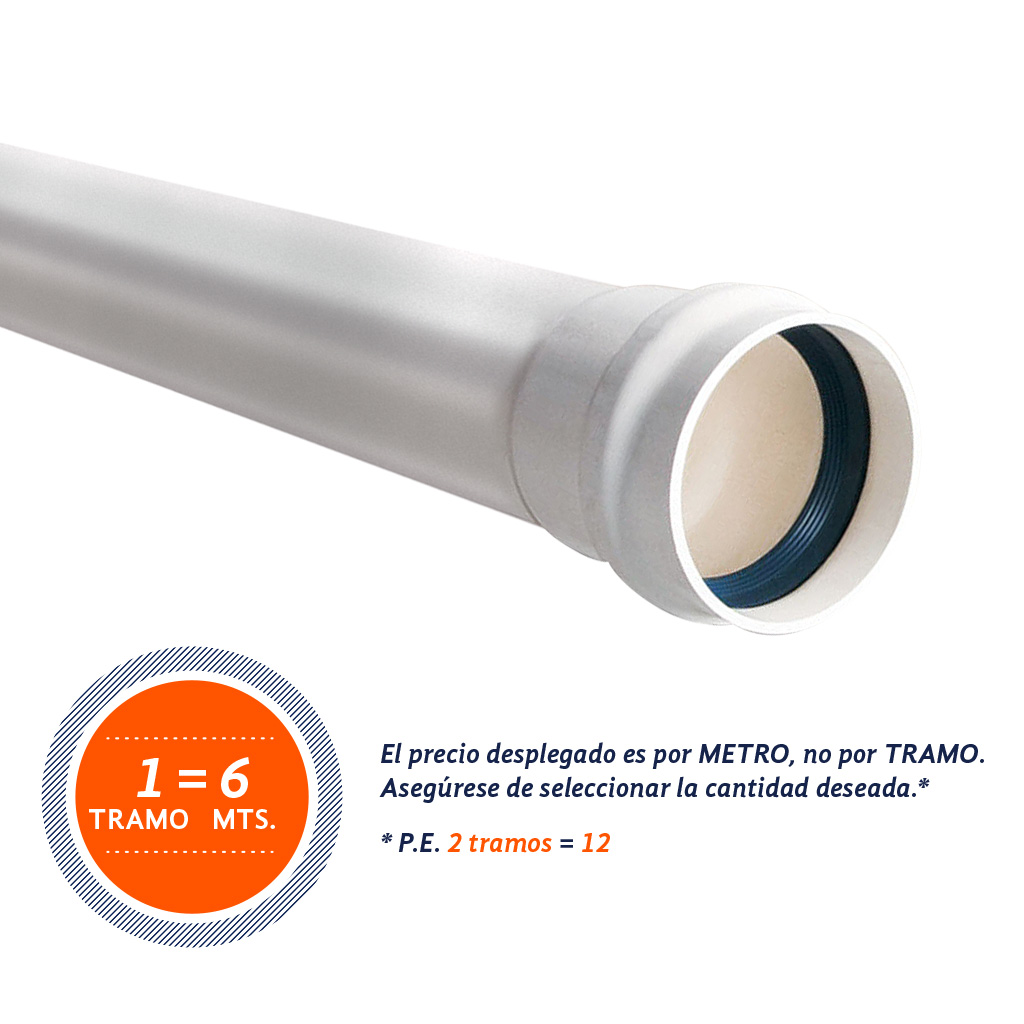 Tubo PVC hidráulico RD 32.5 campana/anillo de 2